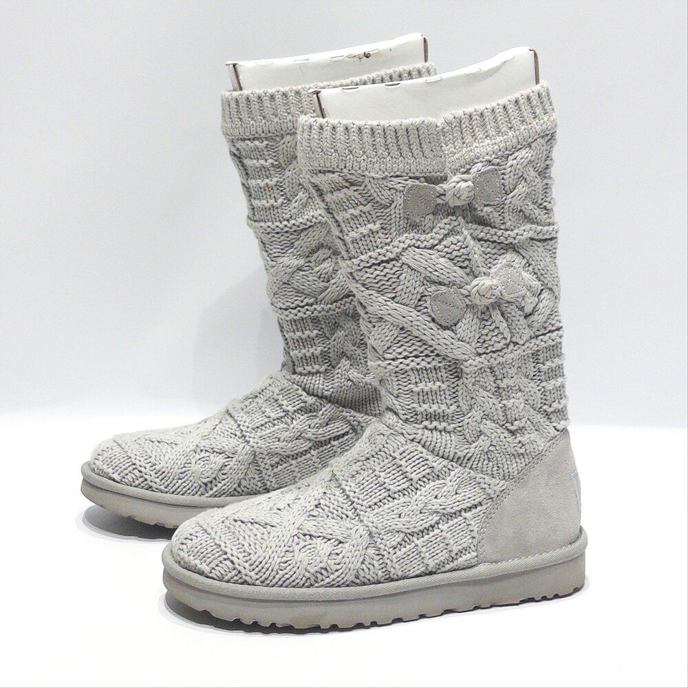 UGG Kalla Gray Crochet Knit Sweater Winter Snow Boots Women Size 10 Minimal Wear